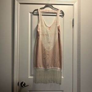 NWT Gypsy 05 Blush Satin Slip Dress with Fringe Size XS